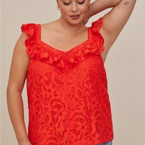 NWT Torrid Lace Ruffle Cami Top - Women’s size 0 (L12), Orange